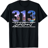 Men's cotton T-shirt Vintage Detroit Michigan 313 Area Code Skyline T-Shirt