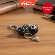 Magic 8 Ball Dice Keychain, Y2K Pool Ball Star Keychain for Men, Black Lucky Dice Silver Heart Bag C