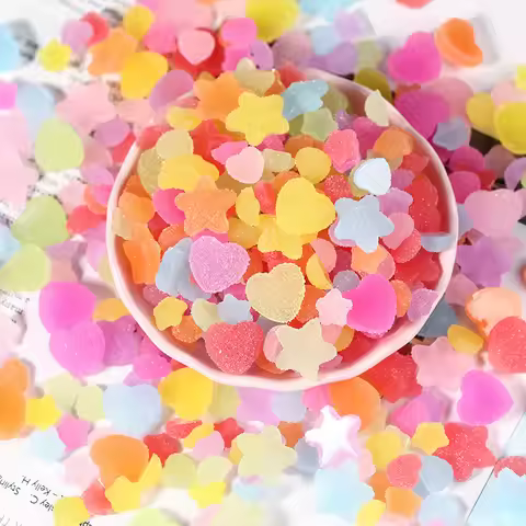 50Pcs 11mm/16mm Heart/Star Shaped Nail Resin Charms Candy Designs Nail Art Flatback Rhinestone For C