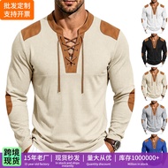 2026 Waffle Retro Medieval Drawstring Design Loose Casual Long Sleeve Henry260723EE