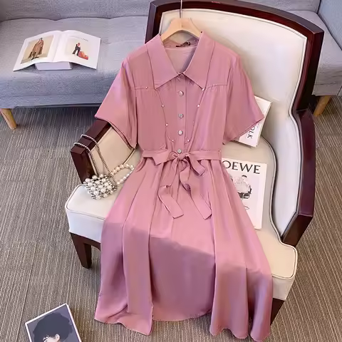 150Kg Plus Size Women's Bust 155 Summer Loose Pink Short Sleeved Shirt Long Dress 5XL 6XL 7XL 8XL 9X