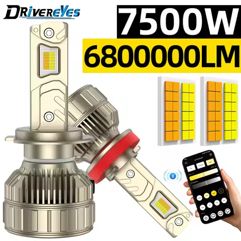 2x 7500W Yellow White Color Car LED Headlights 3000K+4300K+6500K H7 H4 H3 H1 H8 H9 H11 HB3 9005 9006