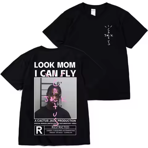 Cactus Jack T-shirt High Quality Cotton Men Women LOOK MOM I CAN FLY Tee ASTROWORLD Hip Hop Short Sl