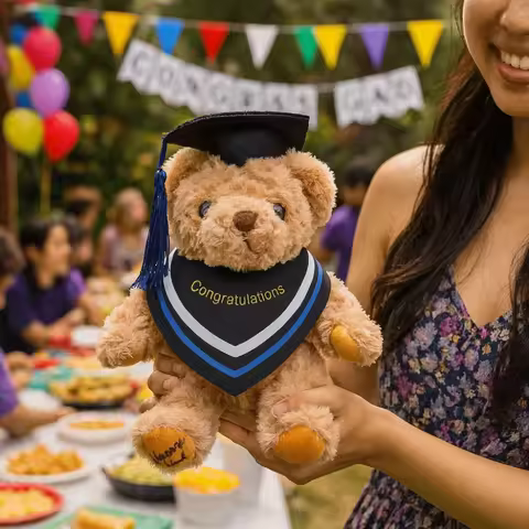 Lovely Graduation Season Bear Cute Soft Stuffed Graduation Bear Doctoral Cap 20cm Bear Animal Room D