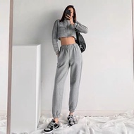 Grey Sweatpants With Grid Design