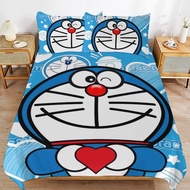 Doraemon 3 in 1 Bed Sheet Set 1 Garterrized Bedsheet 2 Pillow Cases Double Bed Cover Cotton Bedspread