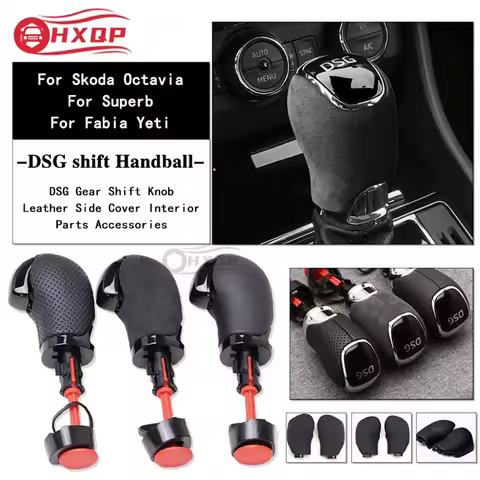 Leather Piano Paint Black DSG Gear Shift Knob Interior Parts Accessories For Skoda Octavia Superb Fa