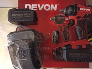 DEVON(全新)大有鋰電無刷電機充電衝擊扳手5733-Li-20ssplus,2021新版單速350n.m，拆卸車軚電動工具，配原裝22mm卜頭，4.0ah鋰電池x2， 黑色20v充電器 ，荃灣門市