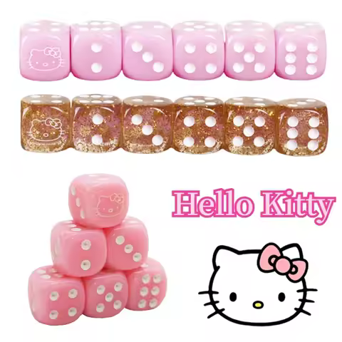 1/5Pcs Sanrio Hello Kitty Cute Transparent Dice 14mm Pink Six Sided Spot D6 Playing Games Dice For B