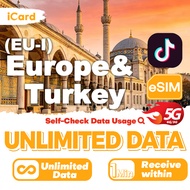 iCard eSIM UK, Europe & Turkey 3-30 Days Unlimited Data Travel SIM｜Instant Delivery