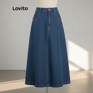(trendy6)Lovito Casual Skirt Plain Pocket Basic Women Denim Summer/Spring Skirt L37AD066 Lovito Skir