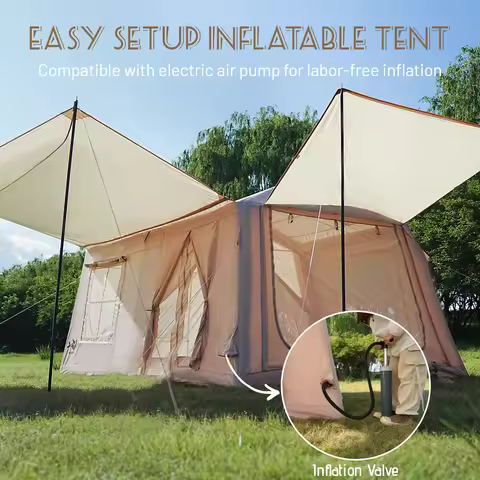 PAKICETUS 10.9㎡ Inflatable Camping Tent Polyester Large Space Family Shelter Outdoor Hiking Backpack