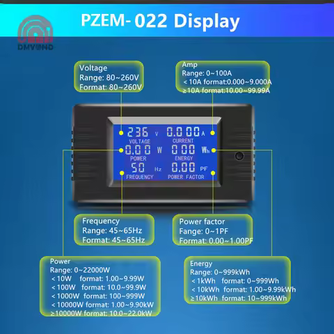 PZEM-022 100A AC Voltage Current Power Meter with Split CT, Large Blue LCD Screen, English Version f