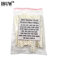 0603 SMD Resistor Kit Assorted Kit 1ohm-1M ohm 1% 33valuesX 20PCS=660PCS Sample Kit