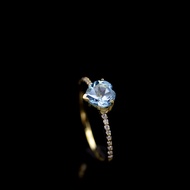 แหวนพลอยของแท้ พลอยบลูโทปาสหัวใจ (Blue Topaz) ตัวเรือนเงินแท้92.5%ชุบทอง พลอยสีฟ้าเข้ม ไซด์นิ้ว 55 หรือ เบอร์ 5.5 US พลอยแท้จากประเทศบราซิล