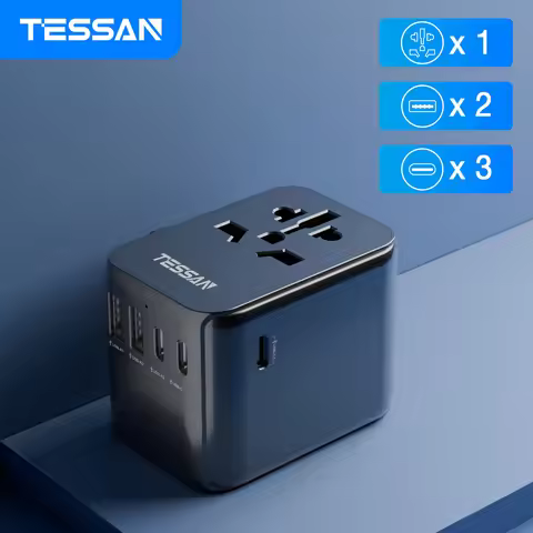 TESSAN Universal Travel Adapter with 2 USB +3 Type C, International Plug Adaptor All-in-one Wall Cha