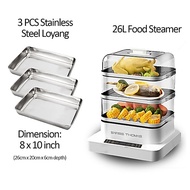Swiss Thomas Electric Food Steamer 3 Tier Transparent Cover Digital Periuk Pengukus + 3 loyang (26L)