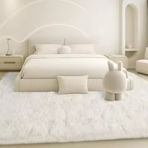 Living Room 8x10 Area Rugs, Cream White Plush Fluffy Carpet, Non-Slip Thick Soft Indoor Rug for Bedr