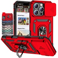 For iPhone 16 / 16 Plus / 16 Pro / 16 Pro Max Hybrid Armor Shockproof Case Slide Camera Lens Protect
