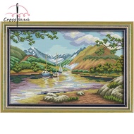 Cross Stitch Complete Set Landscape Of Lakes And Hills Scenery Stitch Home Room Decor Stamped Counte