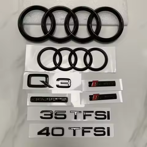 AUDI Q3 4 Ring Logo ABS Black 2017-2024 Car Hood Front Grill Rear Trunk Emblem Badge Sticker Quattro