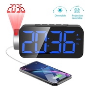 FM Radio Rotatable Projection Dimmable LED 12/24H Alarm Clock with USB Charger