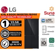 (Free Delivery Kedah,Penang & Perlis)LG 474L Inverter Black Glass French Door Refrigerator Peti Ais 