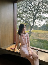 Pei-Pei dress in Saku Pink ชุดเดรสผู้หญิง ชุดเดรสแฟชั่น มินิเดรส เดรสแขนสั้น ทรงแขนกระดิ่ง มีซับในอย