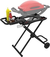 Grill Stand for Weber Q Grill Cart, BBQ Portable Grill Table for Weber Q1200 Q1000 Q2000 Q1400, Heavy-Duty Trolley Collapsible Dining Table for Outdoor Camping BBQ Cooking Tailgating, Black, 2 Wheels