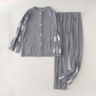 护理服易穿脱卧床病人偏瘫痪老人病号服骨折纯棉男女置管衣春秋季Nursing clothes are easy to wear and take off bedridden patients are p
