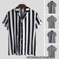 Kemeja Salur pria rayon strip Lengan pendek-Kemeja bergaris peria \ Hem Termurah Terlaris 100%  Mode