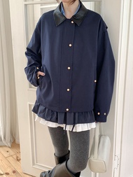 เสื้อแจ็คเก็ตแบบมีฮู้ดคอหนังสไตล์ย้อนยุคสไตล์ Bournes สำหรับผู้หญิง ฤดูใบไม้ร่วง 2025 แจ็คเก็ตแบบลำล