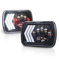 OVOVS 5x7 7x6 Inch Trucks Headlight Red Background Rectangular Headlight DRL Turn Signal Led Headlig