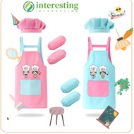 INTERESTING Kids Apron, Arm Sleeve Waterproof Painting Apron,  Cartoon Chef Cap Hat Children's Bib C