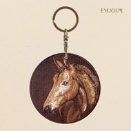 EMJOUR Double-Sided Embroidery Charm-Horse | Animal Souvenir Gift Brown Horse Key Ring Bag Accessori