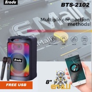 Brodu BTS-2102 8 imch IKARAOKE BOX professional system Bluetooth speaker with 2 wireless mic