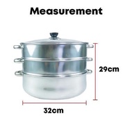 3 TIER MULTIPURPOSE STEAMER WITH GLASS LID 32CM