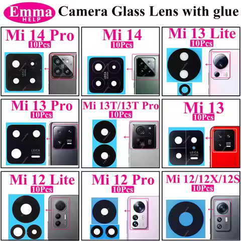 10Set Rear Back Camera Glass Lens For Xiaomi Mi 14 13 12 11 Pro 13Ultra 13Lite 12s 12x 14T 13T 12T 1