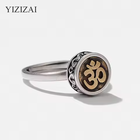 YIZIZAI Vintage Tibetan OM Ring for Women Men Prayer Wheel Buddhist Mantra 7 Chakras Rings Yoga Medi