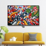 Hiasan dinding lukisan ikan koi abstrak palet ukuran 100x135 cm - Future Art Painting