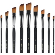 Golden Maple Angular Paint Brush, 9PC Oblique Tip Nylon Hair Long Handle Angled Paint Brushes Set Ar