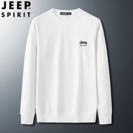 JEEP SPIRIT เสื้อกันหนาวผู้ชายแขนยาวเสื้อยืดเสื้อยาวปิดถึงก้นใหม่คอกลมสีทึบเสื้อกันหนาวลำลอง