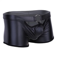 Men’s Shiny Leather Boxer Briefs - Patented Leather Underwear with Bulge Pouch