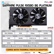 Original imported 99%New SAPPHIRE PULSE RX580 8G PLATINUM 256Bit GPU dual fan game graphics CardUSED