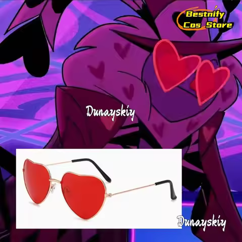 Anime Valentino Cosplay heart-Shaped Red Sunglasses 14*4.7cm Golden Frame Sunglasses Hazbin COS Hote