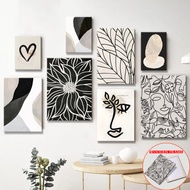 (with Frame)Wabi Sabi Abstract Wall Art Geometric Face Line Drawing with Botanical Elements Minimali