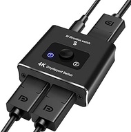 DisplayPort Switch 4K Splitter, Bidirectional Display Port Switcher Box 2 in 1 Out/1 in 2 Out, 4K@60Hz 2K/1080P@120Hz, Plug &amp; Play One-Button Switch for PC Monitor Laptop (Black)