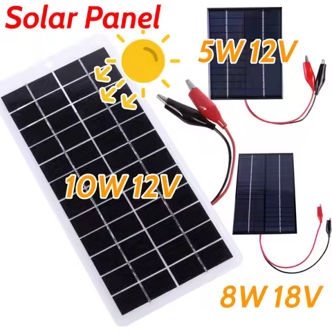 8W 18V Portable Solar Panel Waterproof Solar Charging Panel with Clip DIY Polysilicon Solar Epoxy Ce