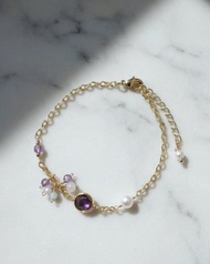 烏拉圭紫水晶月光石珍珠 18K鍍金手鍊