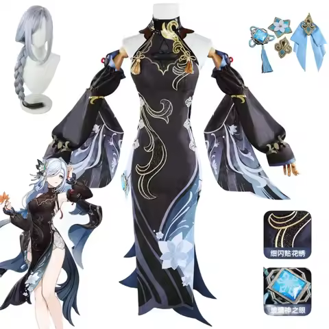 Shenhe Cosplay Costume Genshin Impact Cold Flower Dew Wig Uniform Anime Halloween Party Costumes Wom